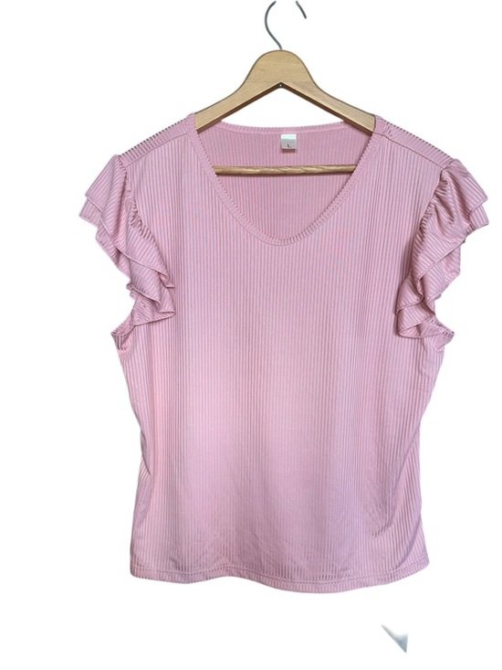 Tops - Women’s Pink Ruffle Sleeve V-Neck Top